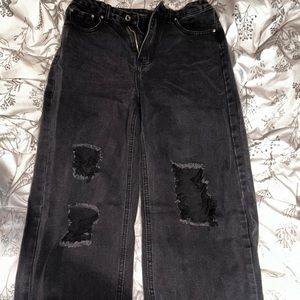 High Waisted Black Ripped Jeans